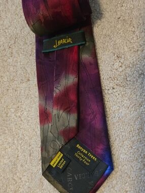 J. Garcia Silk Tie in Purple, Red, Green Limited Edition Banyan Trees # 440/1000